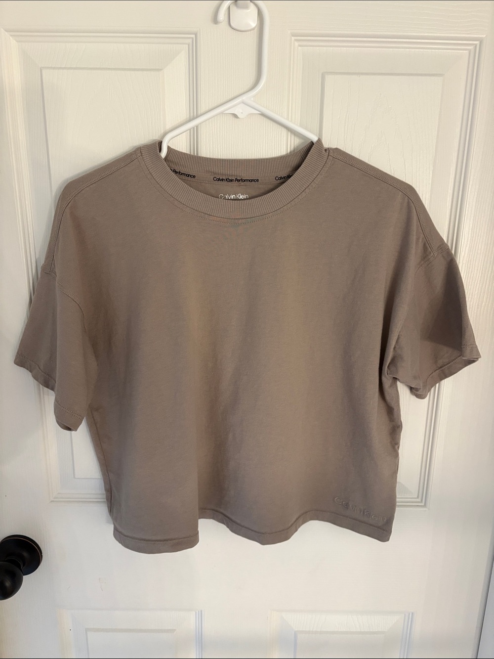 Calvin Klein Cropped Crewneck Tee in Taupe Neutral